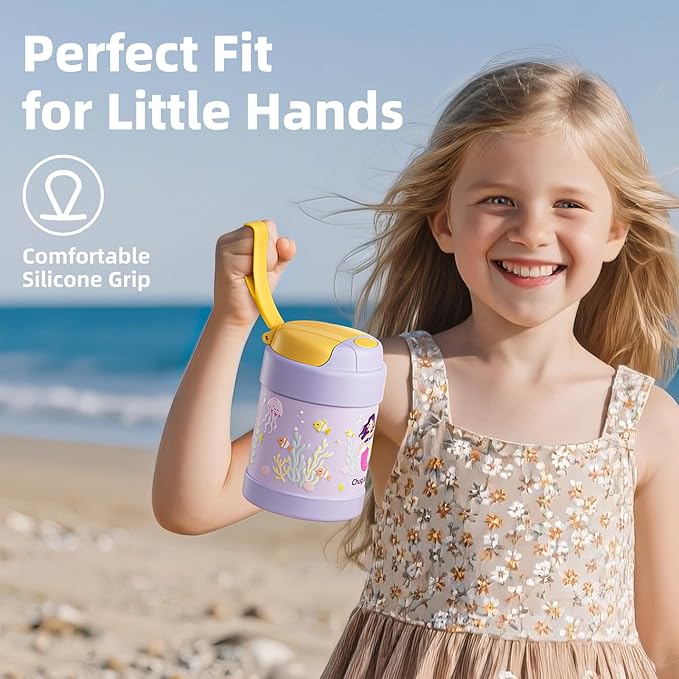 15 oz Soup Thermo for Hot Food Kids Insulated Food Jar with Spoon, Lunch Thermo Container, Width Mouth Vacuum Stainless Steel Food Thermo for School Travel, Leakproof, Easy to Open(Purple