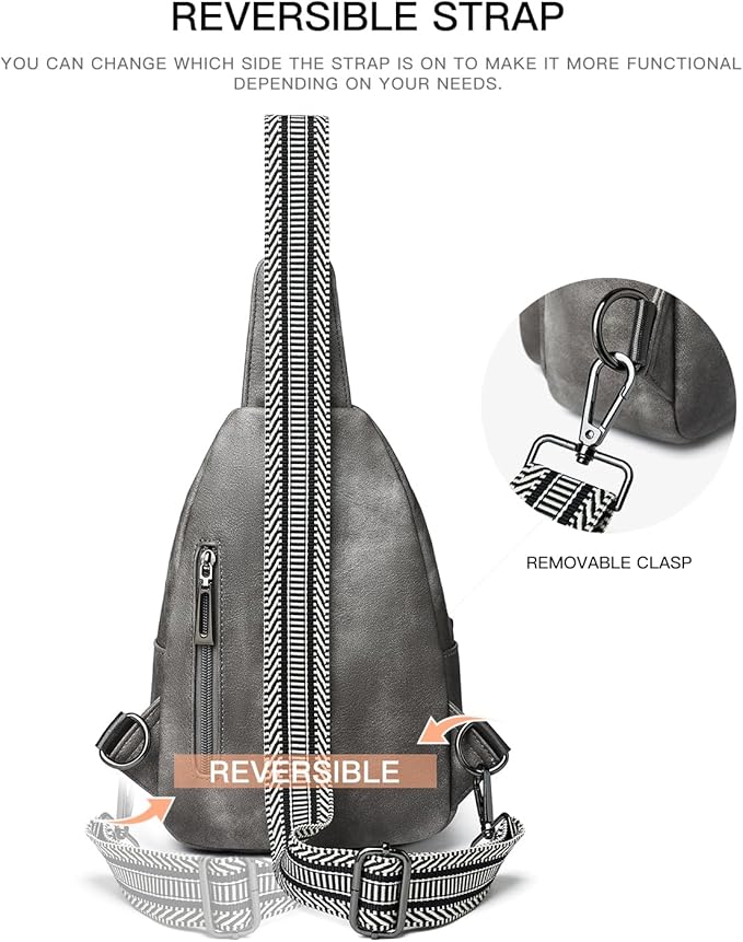 7L Sling Bag For Women Faux Leather Anti Theft Small Casual Daypack Backpack Fanny Pack Crossbody Chest Bags Purse Waterproof Dark Grey