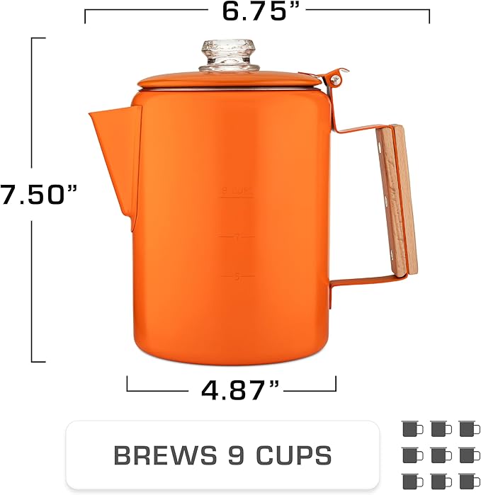 COLETTI Bozeman Camping Coffee Pot — Camping Coffee Makers, Coffee Percolator – America's Sleekest Percolator – NO Aluminum or Plastic (Orange)
