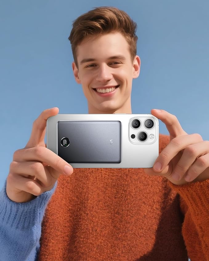 iWALK Magnetic Portable Charger, 5,000mAh Ultra-Slim Power Bank Wireless Charging Battery Pack with LED Power Display, Comfortable Grip Powerbank Compatible with iPhone 17/16/15/14/13 Series, Gray