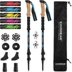 KINGGEAR TPC 100% Carbon Fiber Hiking Poles, Telescopic Retractable Nordic Trekking Poles, Ultra Lightweight Nordic Walking Stick, Metal Flip Locks, Cork and Extended EVA Handle