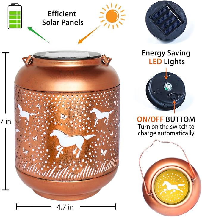 2 Pack Horse Solar Lanterns Outdoor Waterproof,Hanging Solar Lights Horse Gifts for Women Men Metal LED Decorative Light for Yard,Patio,Lawn,Tabletop,Pathway,Landscape,Garden Decor
