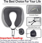 napfun Neck Pillow for Traveling, Travel Neck Pillow for Airplane 100% Pure Memory Foam Travel Pillow for Flight Headrest Sleep, Portable Plane Accessories, Light Grey Set