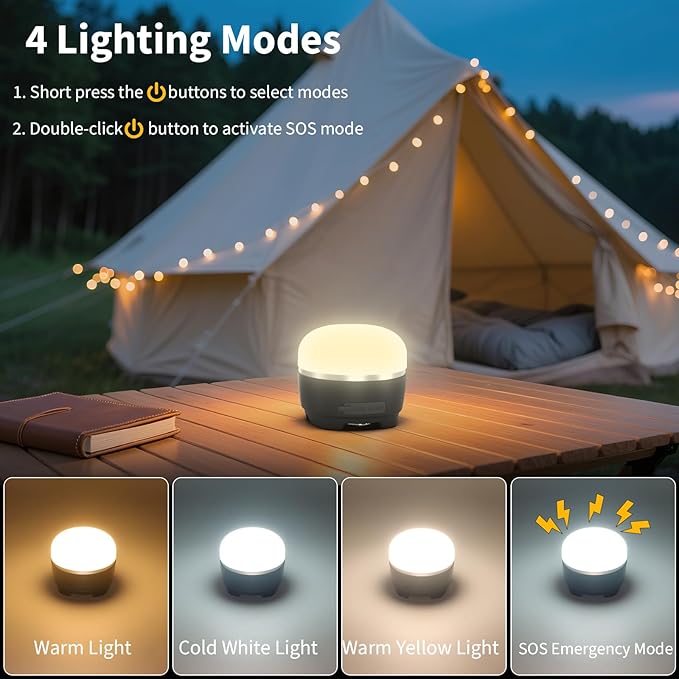 LED Camping Lantern Rechargeable 8000mAh, 3 Color Light Camping Tent Light, IP44 Waterproof Magnetic Hanging Light for Camping, Hurricane, Power Outages, Survival Kits, Black Emergency Light