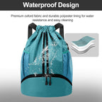 Hoedia Sports Drawstring Backpack - String Swim Gym Bag with Shoes Compartment and Wet Proof Pocket for Women and Men