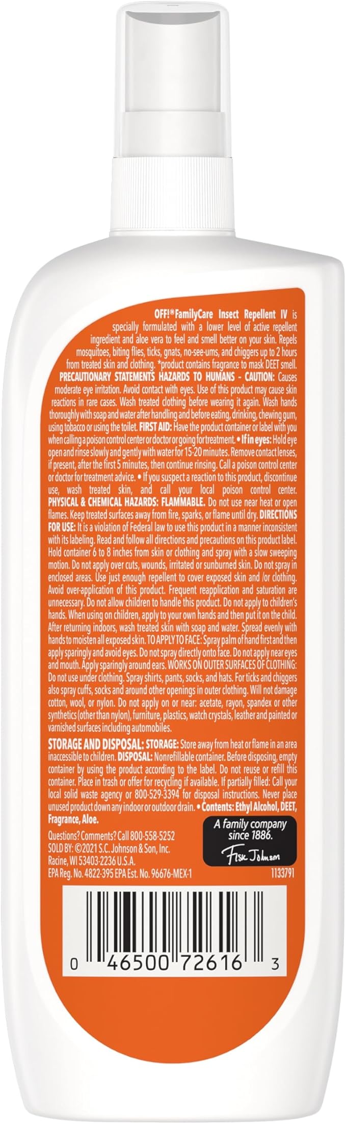 OFF! Family Care Insect & Mosquito Repellent Spritz, Bug Spray Containing 7% DEET, Unscented Repellent with Aloe Vera Protects Against Mosquitoes, 9 Oz