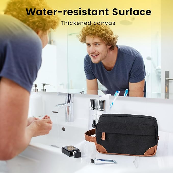 Vorspack Travel Toiletry Bag - Hanging Toiletry Bag for Men Water Resistant Canvas Shaving Bag with Large Capacity for Travel - Black