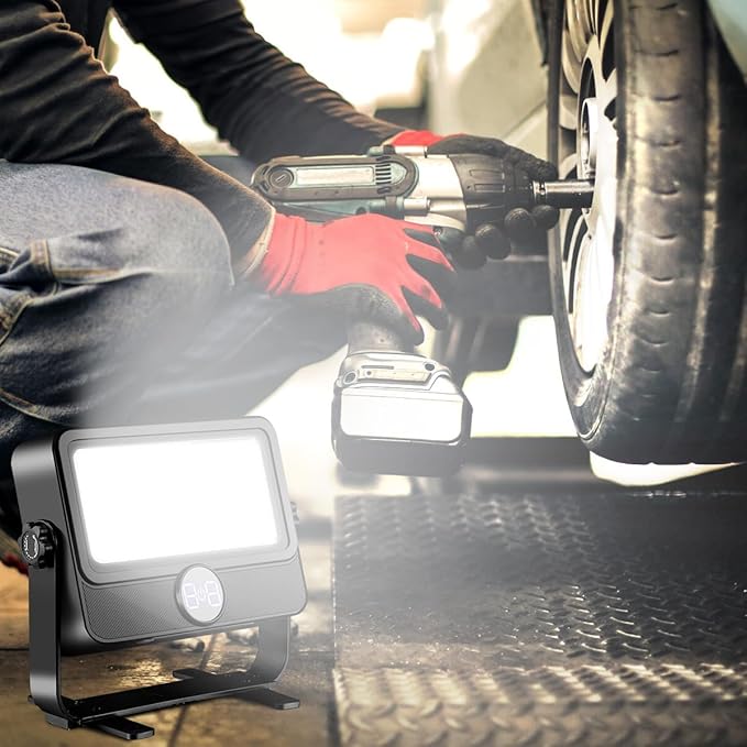 100W LED Work Light Rechargeable with Stand, Rechargeable Outdoor Light Solar Camping Lights with Magnetic, 4 Modes, Waterproof Portable Flood Light for Emergency, Repair, Camping