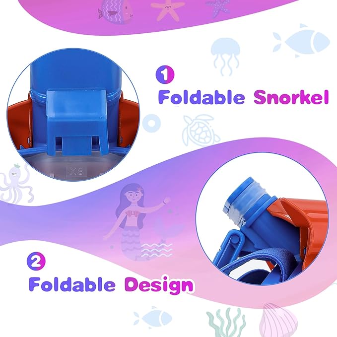 Full Face Snorkel Mask for Kids 4-16, 180 Degree Panoramic View Snorkeling Set Anti-Fog Anti-Leak, Foldable Dry Top Snorkeling Gear for Kids