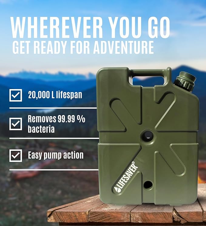 Lifesaver Jerrycan Water Purifier - Military Spec, Heavy Duty Water Purifier for Overlanding, Camping, Hiking, Emergency Preparedness and Survival Kit