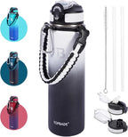 32oz Insulated Water Bottle with Straw Lid & Spout Lid & Paracord Handle, Stainless Steel Water Bottle Wide Mouth, Double Wall for Women Men Gym Fitness Outdoor