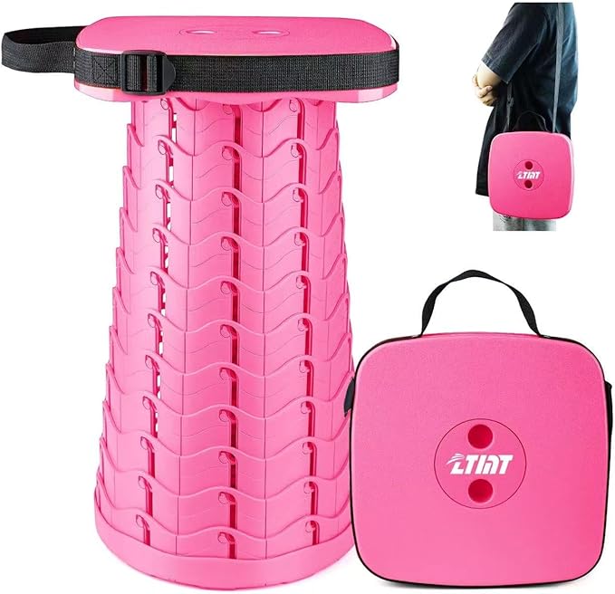 Upgraded Folding Stool - 485lbs Load Capacity,Telescopic Stool,Portable Collapsible Seat for Camping,Fishing,Hiking,Travel (Square-Pink)