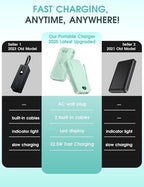 Portable Power Bank, 20000mAh 22.5W USB C Fast Charging Power Bank with Built-in Cables & Wall Plug, External Battery Pack with LED Display, Ultimate Travel Essential for iPhone, iPad, Samsung Green