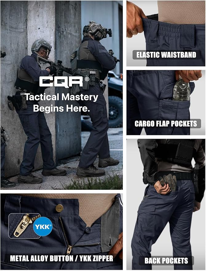 CQR Men's Flex Ripstop Tactical Pants, Water Resistant Stretch Cargo Pants, Lightweight EDC Hiking Work Pants