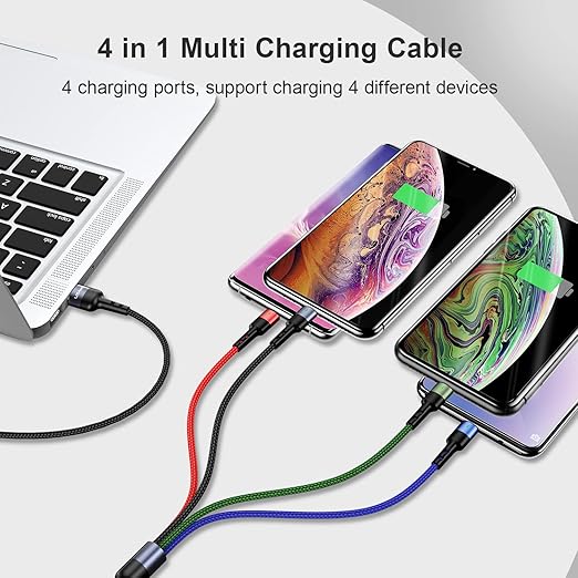 2Pack Multi Charging Cable USAMS Multiple Charger Cord Nylon Braided Short 10FT 4 in 1 USB Charge Cord with Phone/Type C/Micro USB Connector for Phone/Galaxy S20/S10S9/S8/S7 and More