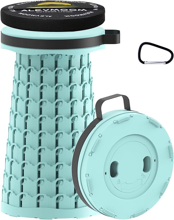 ALEVMOOM Upgraded Portable Collapsible Stool with Cushion, Telescoping Folding Stool for Adults, Lightweight Yet More Sturdy Capacity 600 lbs for Camping Fishing Hiking BBQ