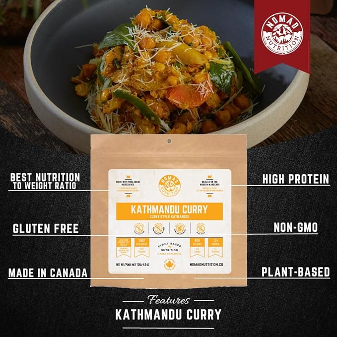 Nomad Nutrition Kathmandu Curry | Instant Freeze Dried Backpacking & Camping Food | Plant-Based, Non-GMO Hiking Meals with High-Energy, Vegan, Gluten-Free | 112g - 1 Pack