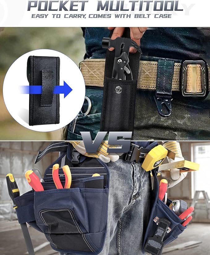 BIBURY Hammer Multitool Gifts for Dad Husband Grandpa, 12 in 1 Survival Gear Outdoor Multi Tool, Fathers Day Dad Gifts from Daughter Son and Wife, EDC Multi-Tool for Outdoor, Camping, Hiking