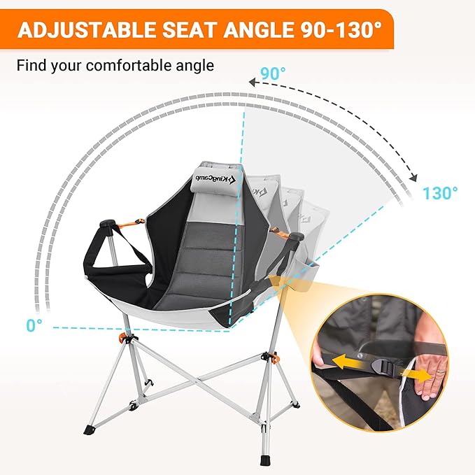 KingCamp Hammock Chair with Footrest, Swinging Portable Folding Camping Chairs for Adults MAX 440lbs Heavy Duty Foldable Oversized Rocker with Cup Holder Pillow for Outdoor Beach Patio Sport Lawn