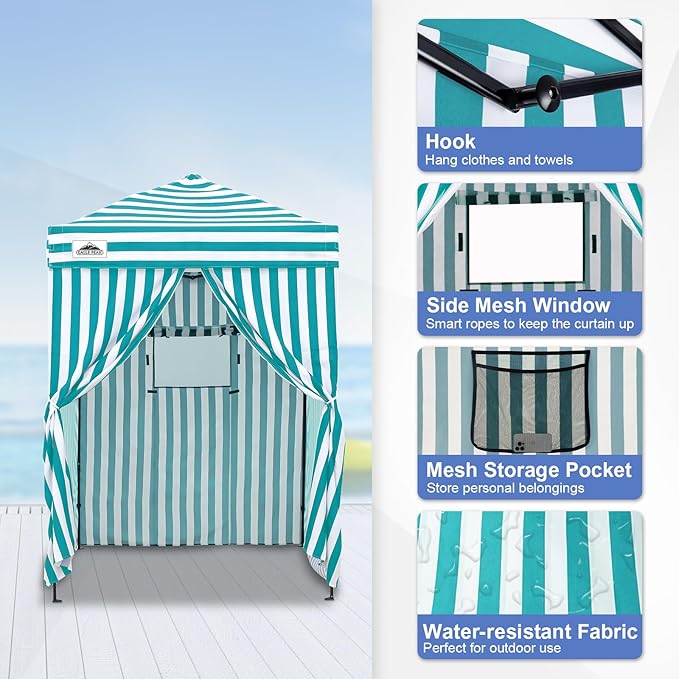 EAGLE PEAK Flex Ultra Compact 5x5 Pop-up Canopy, Sun Shelter, Changing Room, Portable Privacy Tent for Pool, Fashion Photoshoots, or Camping, White/Light Blue