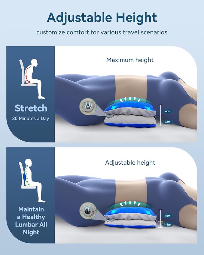 JefDiee Camping Pillow for Sleeping Bags with Memory Foam and Washable Cover Travel Lumbar Pillow for Car, Sleeping Bags, Office Chair Back Support Office Chair Back Support(Azure, Standard)