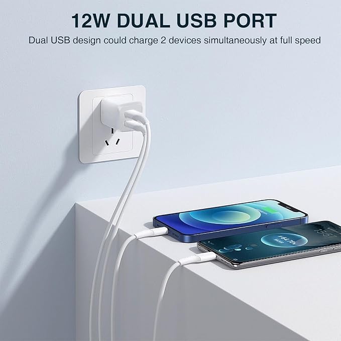 USB Wall Charger, Dual Port Cube Power Adapter Charger Plug Block Charging Box, Dual Port Wall Fast Charging Adapter, Compatible for i Phone 14 13 12 11，Grayish White