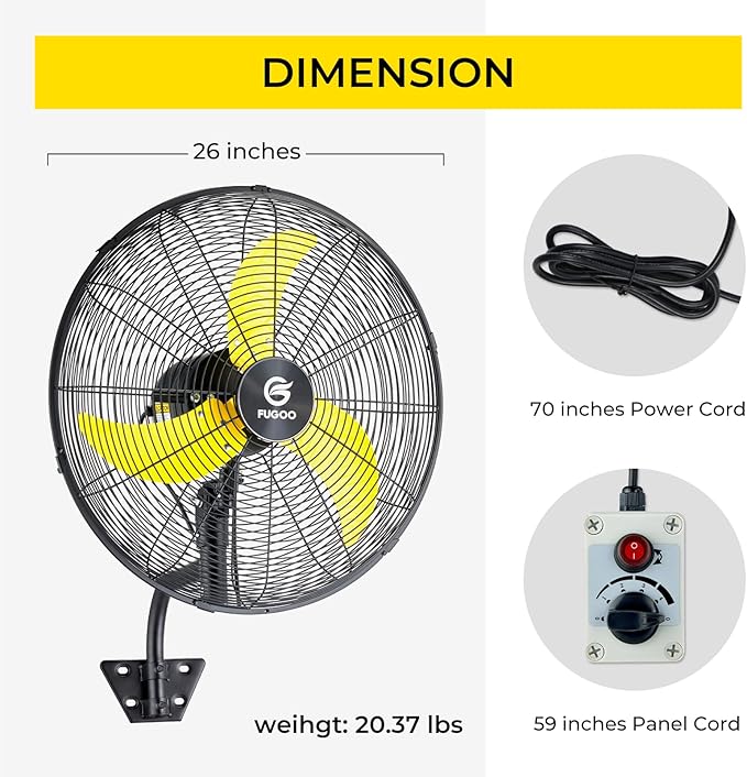 FUGOO 20'' Outdoor Quiet Oscillating Wall Fan With All Sealed Brushless DC Motor,4-Speed Waterproof Outdoor Fan, Heavy Duty Industrial Wall Mount Fans for House,Patios,Commercial,Garage,4000CFM