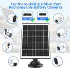(2 Packs) 8W Solar Panel for Security Camera, Micro USB & USB-C Port Camera Solar Panel, IP65 Waterproof & 9.8FT Cable & High Conversion Rates Solar Panels for Cameras with Rechargeable Battery