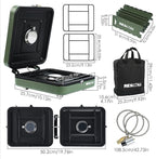 2 Burner Camping Stove with Carrying Bag, Foldable Propane Camp Stove with 17,200 BTU for Camping, Outdoor Cooking, Portable Gas Stove with Adjustable Burner for BBQ,Green with Windscreen