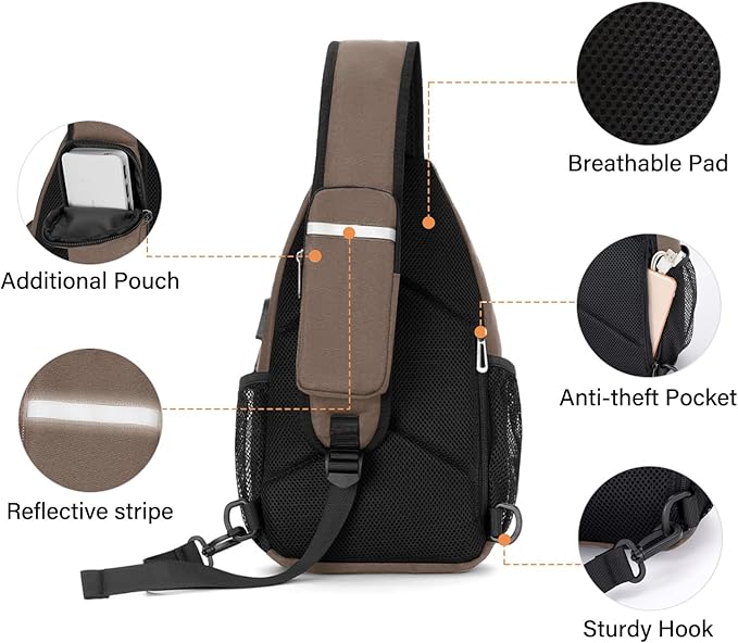 MOSISO Sling Backpack Bag, Crossbody Shoulder Bag Travel Hiking Daypack Chest Bag with Front Square Pocket&USB Charging Port