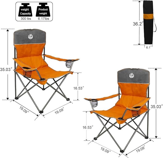 Northroad Folding Camping Chair Set of 4, Portable Collapsible Conversation Set w/1 Sofa, 2 Single Chairs, 1 Table for Family Patio, Outdoor Travel, Beach(Orange)