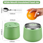 14oz Insulated Vacuum Food Jar with Buckle Lid,Soup Thermo for Hot Food Kids,Wide Mouth Leakproof Stainless Steel Lunch Container with Spoon-Green