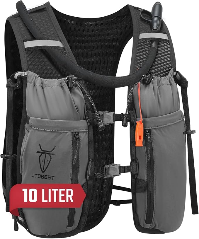 UTOBEST Upgrade Running Hydration Vest 10L, Running Backpack for Women Men Multi-Functional Storage, Adjustable Water Vest for Trail Marathon Race Jogging Cycling