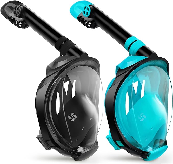 Greatever G2 Snorkeling Gear for Adults 2PCS, Full Face Snorkel Mask with Dry Top Snorkel,Anti-Leak & Anti-Fog Snorkel Mask Adult,Foldable Snorkeling Mask with Camera Mount mesh Bag