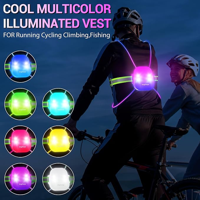 Running Vest for Women, Reflective Running Lights Vest for Night Runners, Running Light Gear Safety Reflective Vest for Men