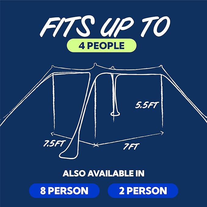 SUN NINJA Beach Tent Sun Shelter UPF50+ - Easy Pop Up Beach Canopy - Outdoor Shade for Camping Trips, Fishing, Backyard Fun Picnics - Sand Shovel, Ground Pegs & Stability Poles