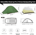 Naturehike Cloud-Up 2 Person Tent Lightweight Backpacking Tent with Footprint - Free Standing Ultralight Camping Hiking Backpack Tents Two Person Tent