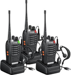 eSynic 3-Pack Professional Walkie Talkies - 5KM Long Range 16CH Durable Two-Way Radios with VOX- Includes 3 Headsets & LED Light, Rain-Resistant for Job Site/Camping/Hiking (3 Pack Family Set)