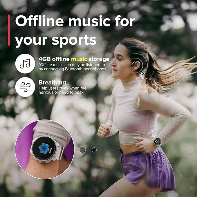 SUUNTO Run Sports Watch, 1.32" AMOLED Touchscreen w/Crown Button, 12D Battery Life, Dualband Accurate GPS, Wrist Heart-Rate & Sleep Health Tracking, 35g Lightweight & 4GB Offline Music, Frost Gray