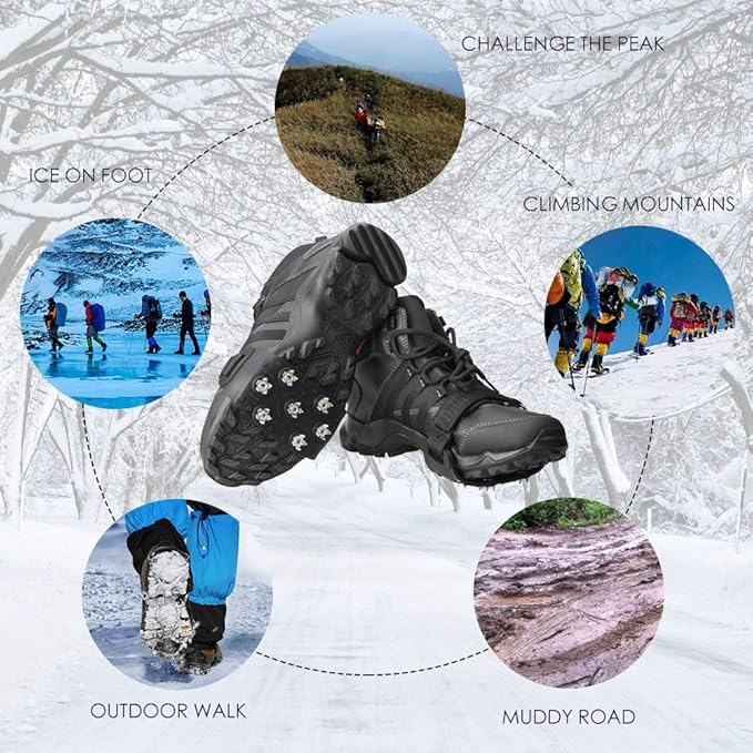 Crampon Traction Cleats Anti-Skid Traction Grips Crampons Spikes 7 Point Cleats for Footwear for Walking, Jogging, Hiking, Mountaineering Ice Snow Grips
