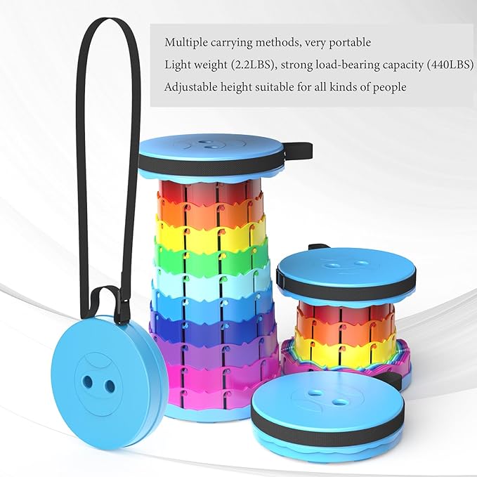 2025 Upgraded Portable Folding Stool, Collapsible Stools, 440lbs Max Weight, Lightweight But Sturdy, Telescoping Foldable Camping Stool for Outdoor Fishing Hiking Travel BBQ