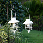 YAKii 2 Pack Solar Lantern Hanging Waterproof Outdoor Metal Solar Lamp with Warm White Light Decorate for Yard Garden Pathway Patio Porch Decor (White)