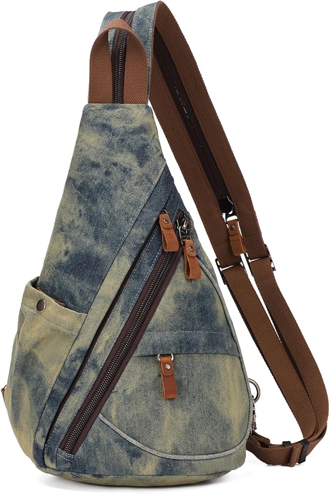 KL928 Canvas Sling Bag - Small Crossbody Backpack Shoulder Casual Daypack Rucksack for Men Women(Large Version)