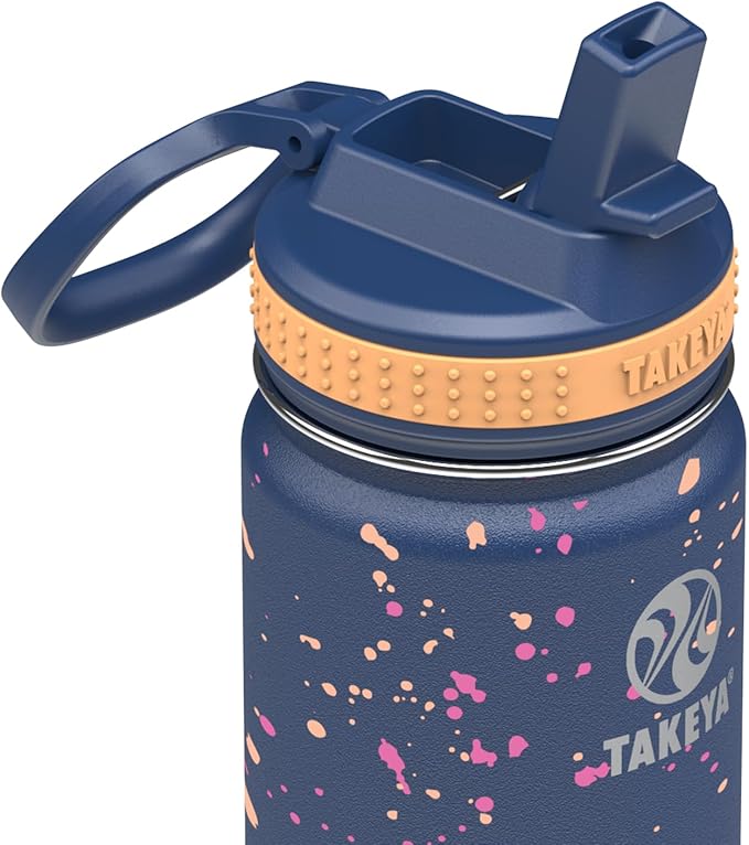Takeya Actives Water Bottle with Straw Lid - Bottle with Double Stainless Steel Insulation - Dishwasher Safe & BPA-Free - Bottle with Straw Lid & Removable Bumper - 22 oz, Cool Ray