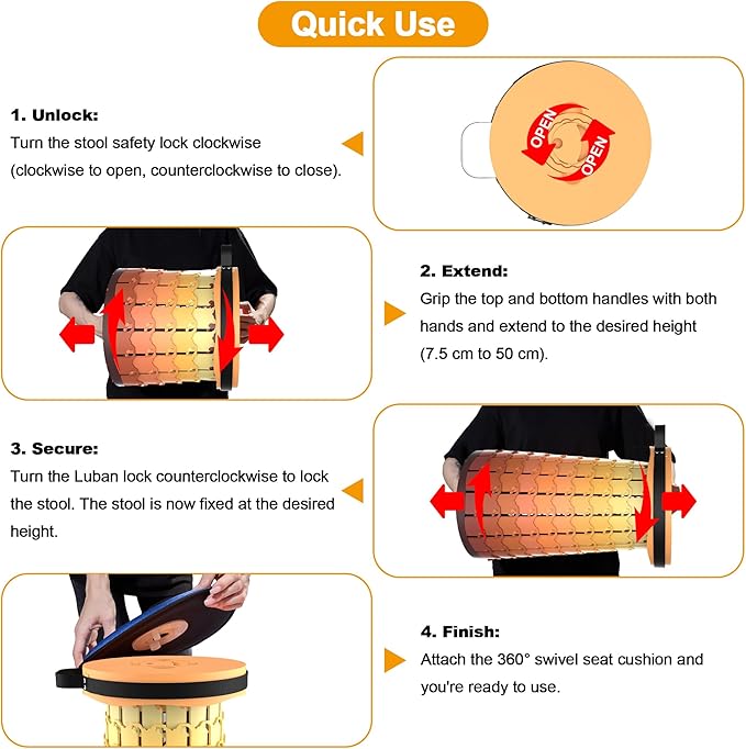 ALEVMOOM Upgraded XXL 19.7" Collapsible Stool, Heavy Duty Portable Folding Stool Max Load 1000 lbs, Retractable Telescoping Foldable Seat for Camping Fishing Hiking Travel BBQ
