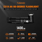 T21X 1400 Lumen Small LED Flashlight Rechargeable, Super Bright 90 Degree EDC AA Pocket Flashlight with Magnet, Adjustable Headlamp, Mini Tactical Light & Clip for Camping Running Hiking
