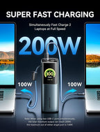 VENTION Powerhive 27000mAh Laptop Power Bank, 200W, Built-in and Extra 240W USB-C Cables, Portable Laptop Charger, Digital Display, for iPhone 17/16/15/14/13 Pro Max, MacBook, Dell, HP, Galaxy S24