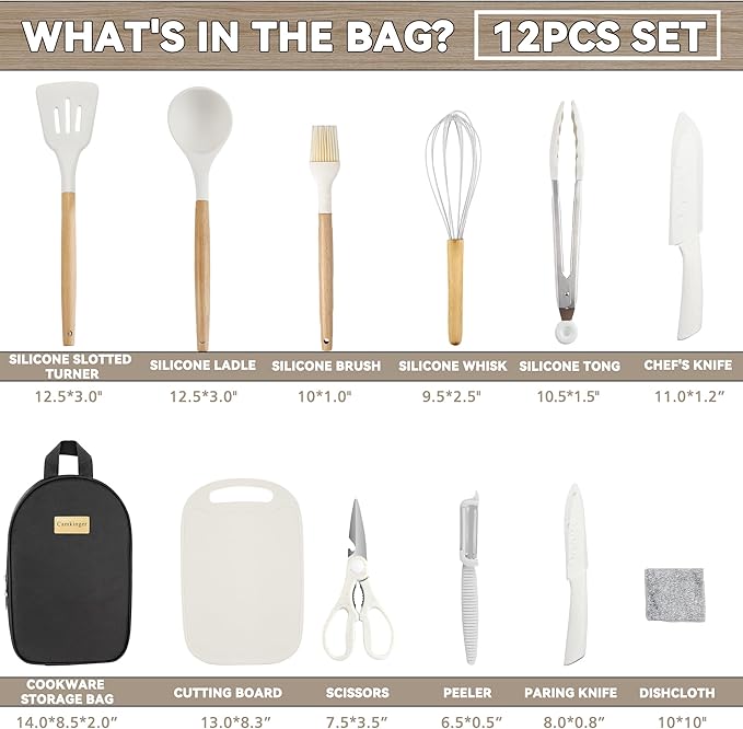 Camping Accessories Kitchen Cooking Utensils Set - Portable Outdoor Camp Cookware Set, Silicone Camper Essentials Gear Must Have Supplies for Travel RV BBQ Grill Picnic Hiking