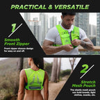REVALI Zip Reflective Running Vests with Hydration Bottle, Adjustable Waistband & Breathable Material, Chest Pack Gear Phone Holder for Men & Women