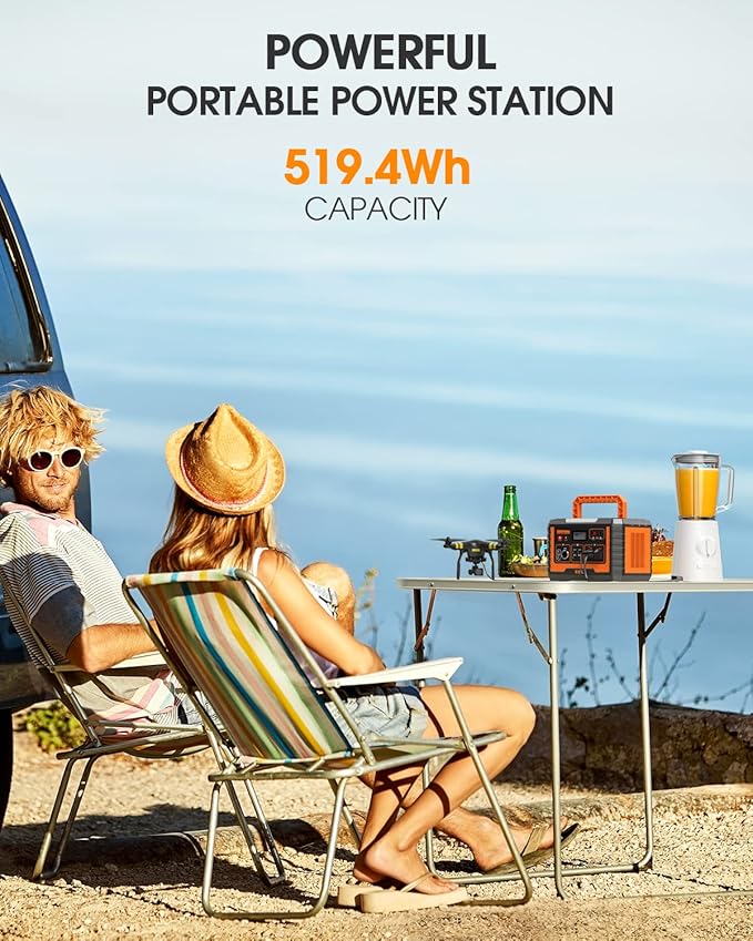 EBL Portable Power Station 500, 519.4Wh Outdoor Solar Generator with 110V/500W AC Outlet for Home Use, Emergency Backup, Camping